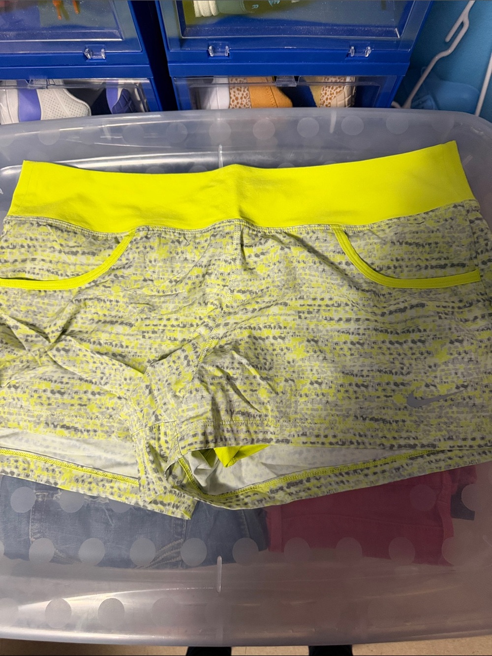 Nike Women's Neon Yellow and Gray Patterned Tennis Shorts